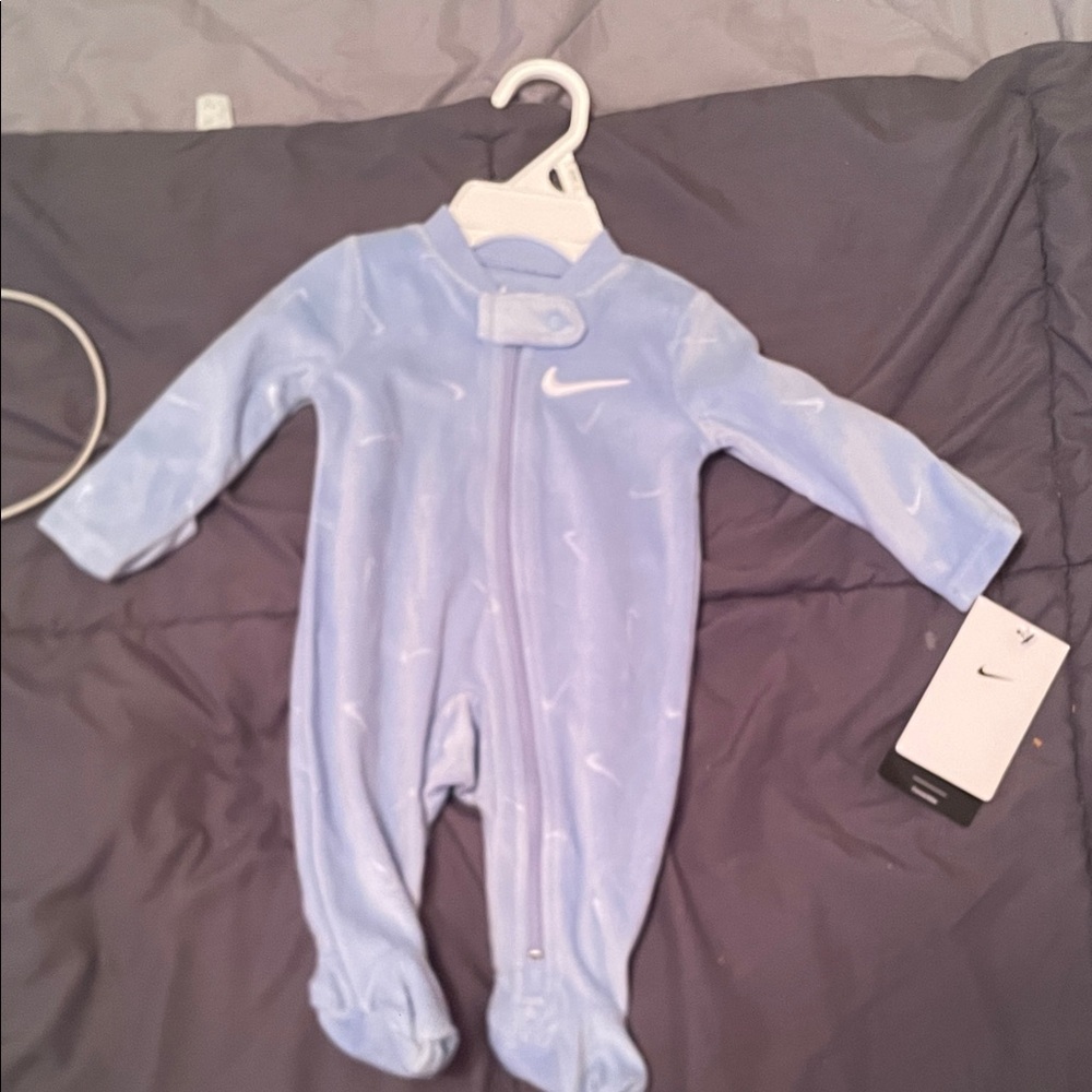 Nike Light Blue Baby Footed One-Piece with White Swoosh